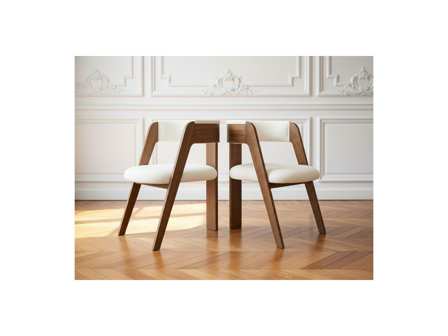 Borely - Set Of 2 Chairs - Solid Oak Veneer And Bouclé Fabric