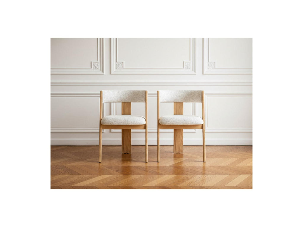 Borely - Set Of 2 Chairs - Solid Oak Veneer And Bouclé Fabric