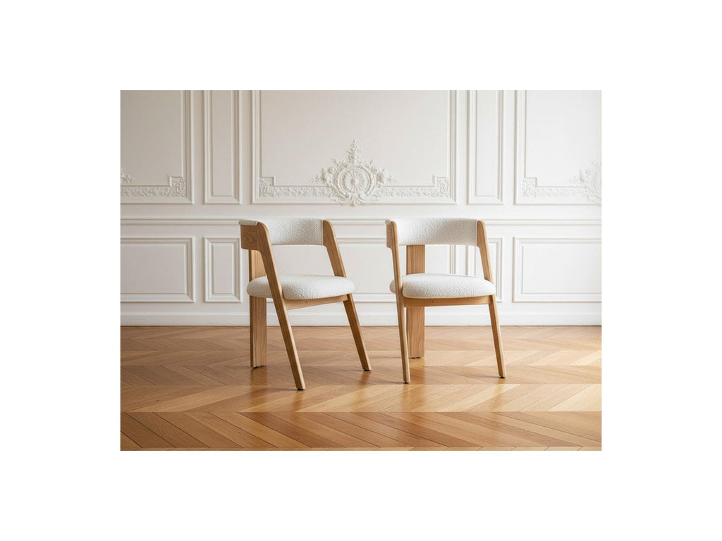 Borely - Set Of 2 Chairs - Solid Oak Veneer And Bouclé Fabric
