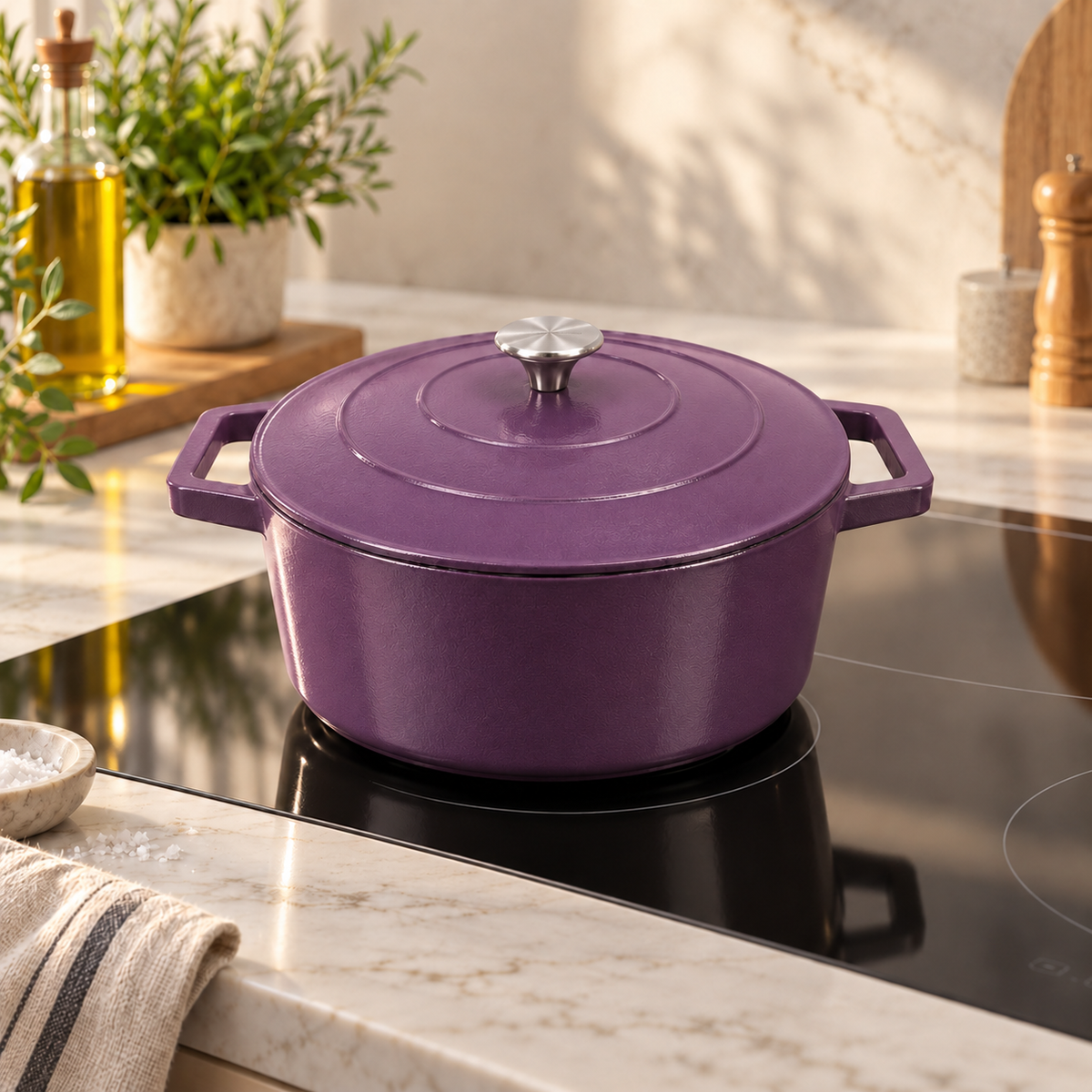 Sauter - Cocotte Rotonda Con Coperchio - Ghisa - Viola
