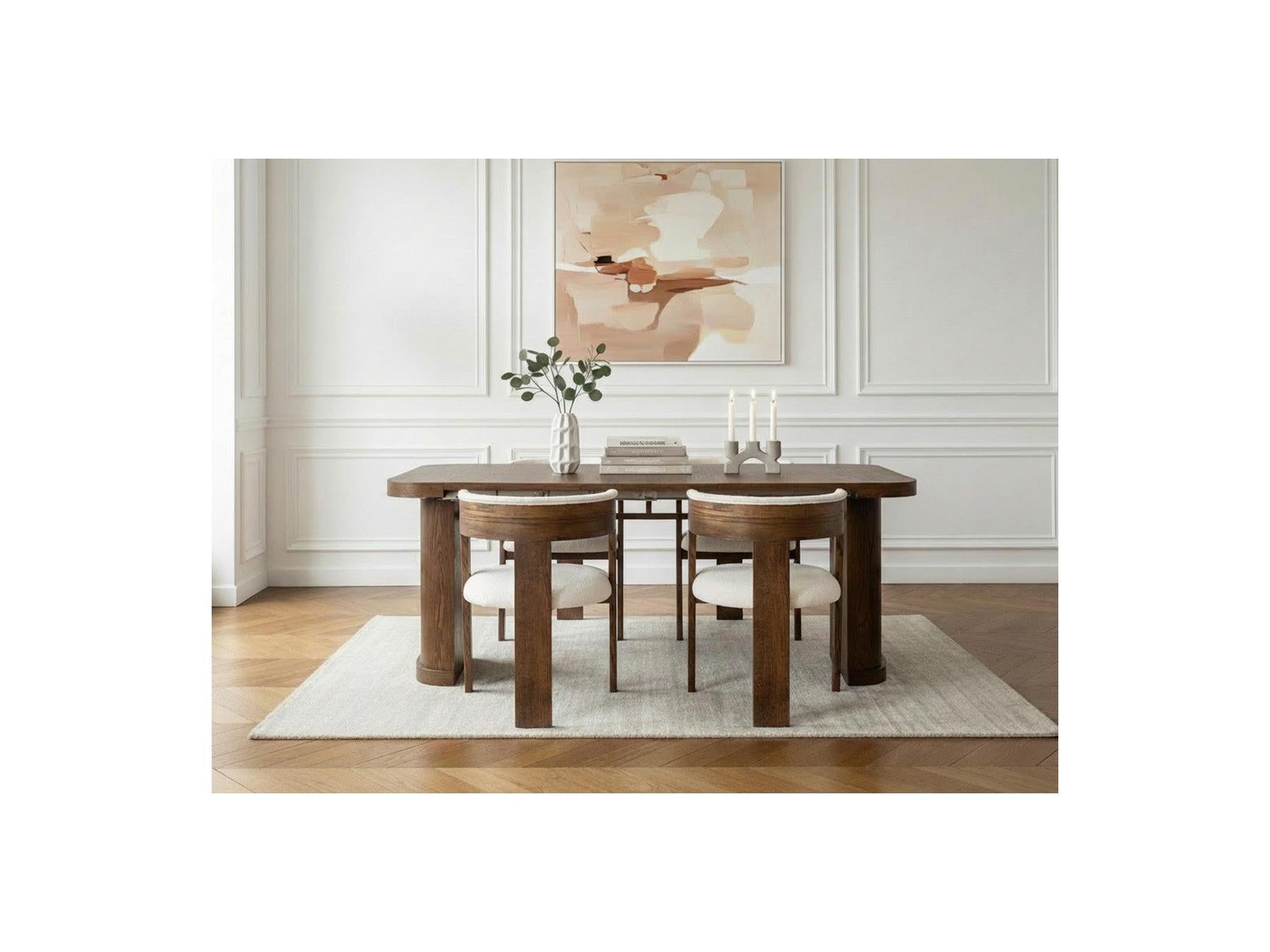 Cassis - Ensemble Avec Console Extensible 43 À 187 Cm + 4 Chaises Borely - Placage Chêne Massif Et Tissu Bouclette