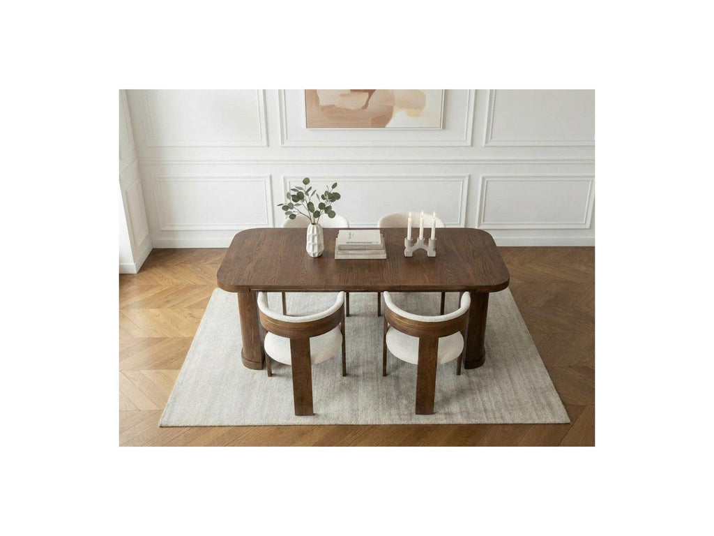 Cassis - Ensemble Avec Console Extensible 43 À 187 Cm + 4 Chaises Borely - Placage Chêne Massif Et Tissu Bouclette