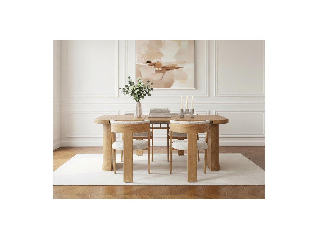 Cassis - Ensemble Avec Console Extensible 43 À 187 Cm + 4 Chaises Borely - Placage Chêne Massif Et Tissu Bouclette