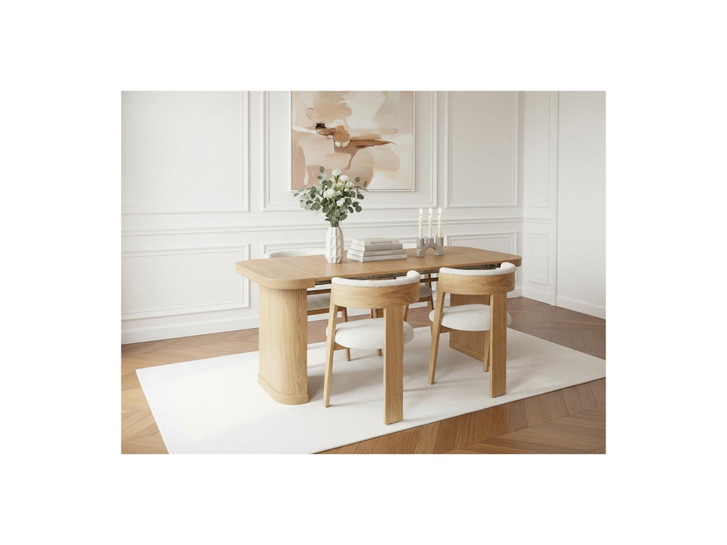 Cassis - Ensemble Avec Console Extensible 43 À 187 Cm + 4 Chaises Borely - Placage Chêne Massif Et Tissu Bouclette