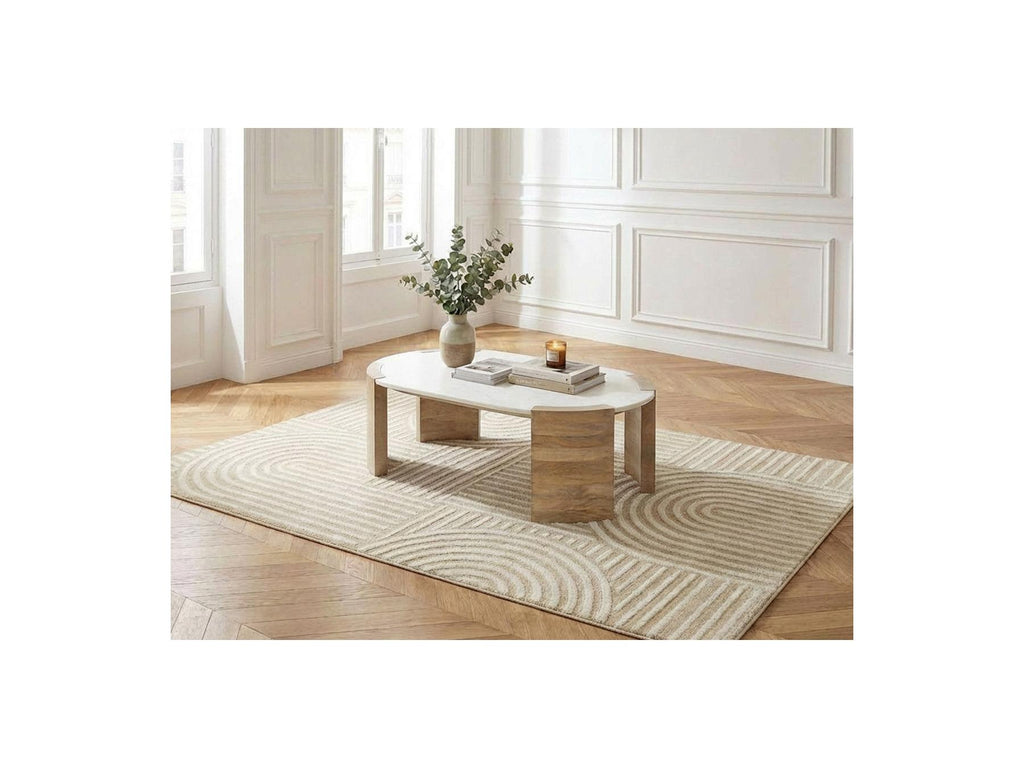 Torvi - Mesa de centro ovalada Torvi con tablero de mármol y patas de madera maciza de acacia