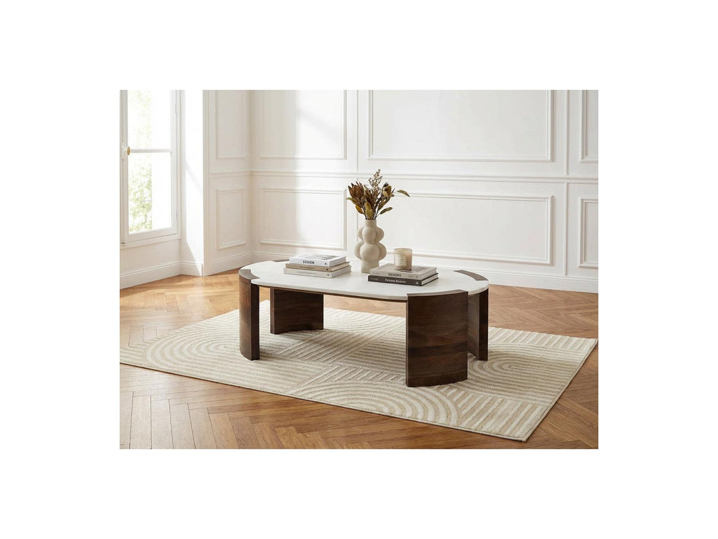 Torvi - Torvi Oval Coffee Table Marble Top And Solid Mango Wood Legs