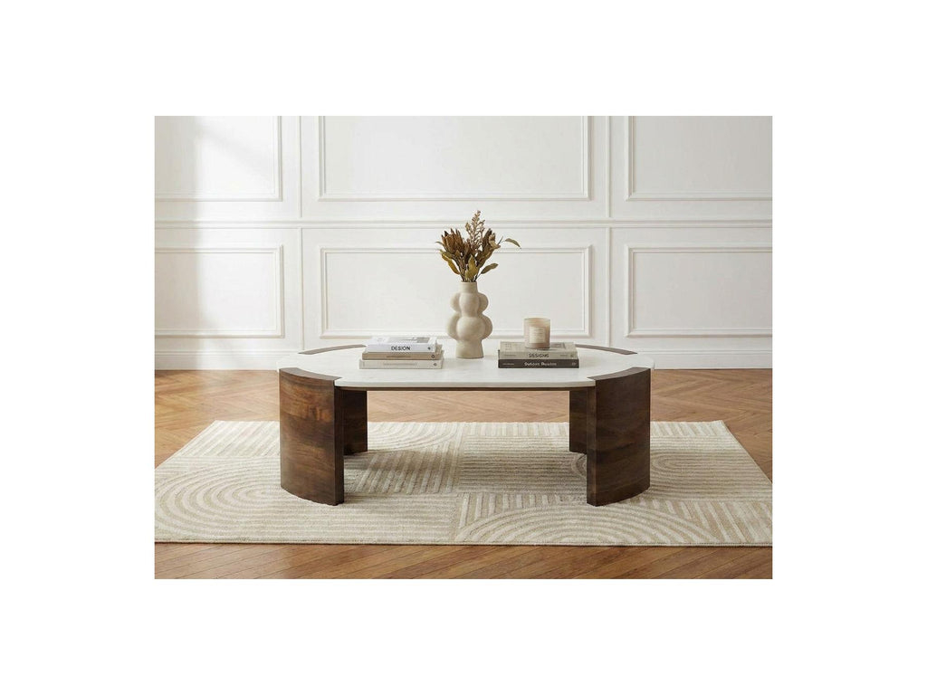 Torvi - Torvi Oval Coffee Table Marble Top And Solid Mango Wood Legs