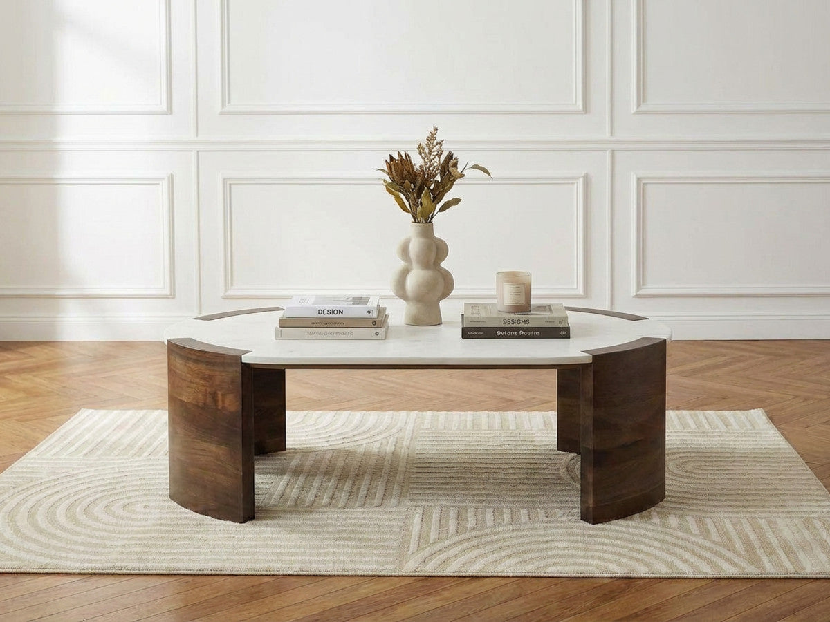 Torvi - Torvi Oval Coffee Table Marble Top And Solid Mango Wood Legs