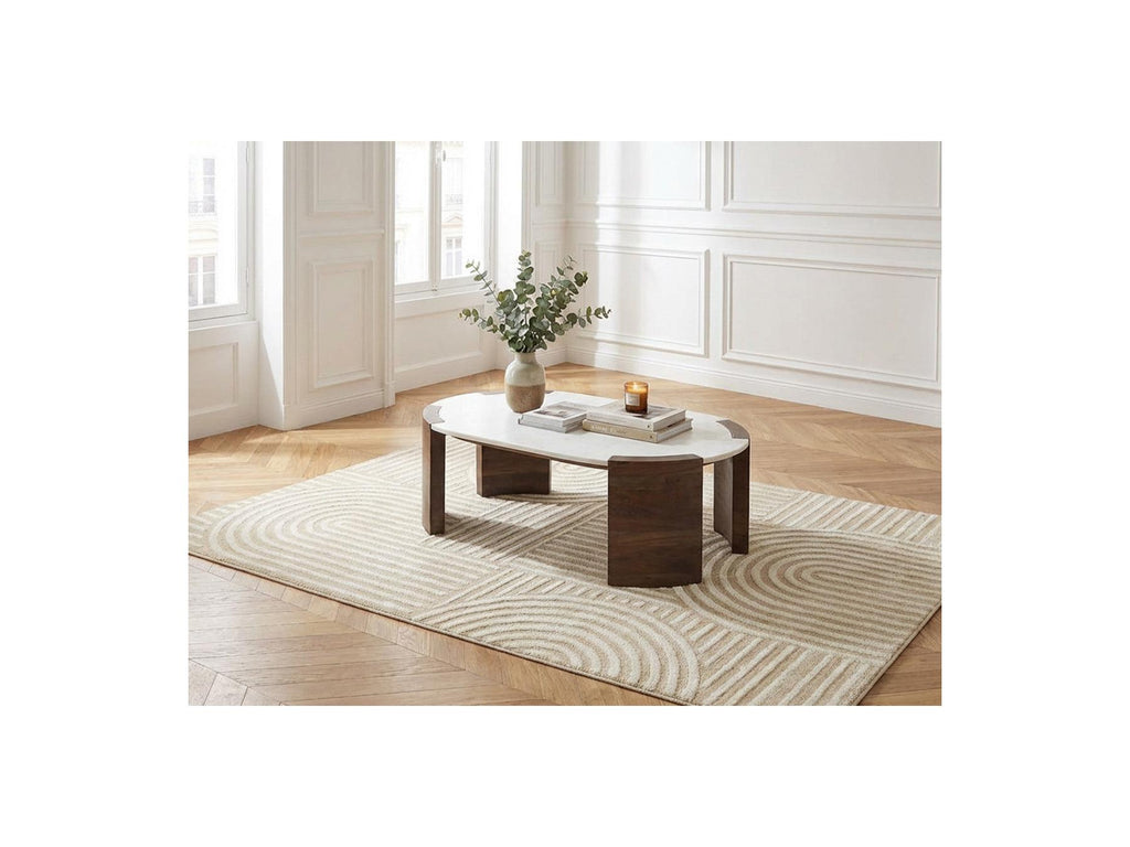 Torvi - Torvi Oval Coffee Table Marble Top And Solid Mango Wood Legs