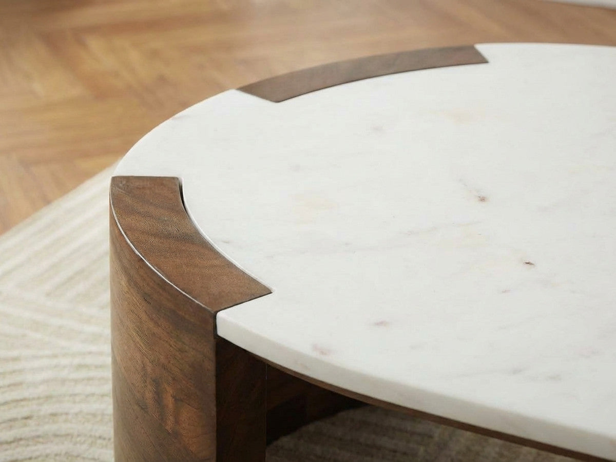 Torvi - Torvi Oval Coffee Table Marble Top And Solid Mango Wood Legs