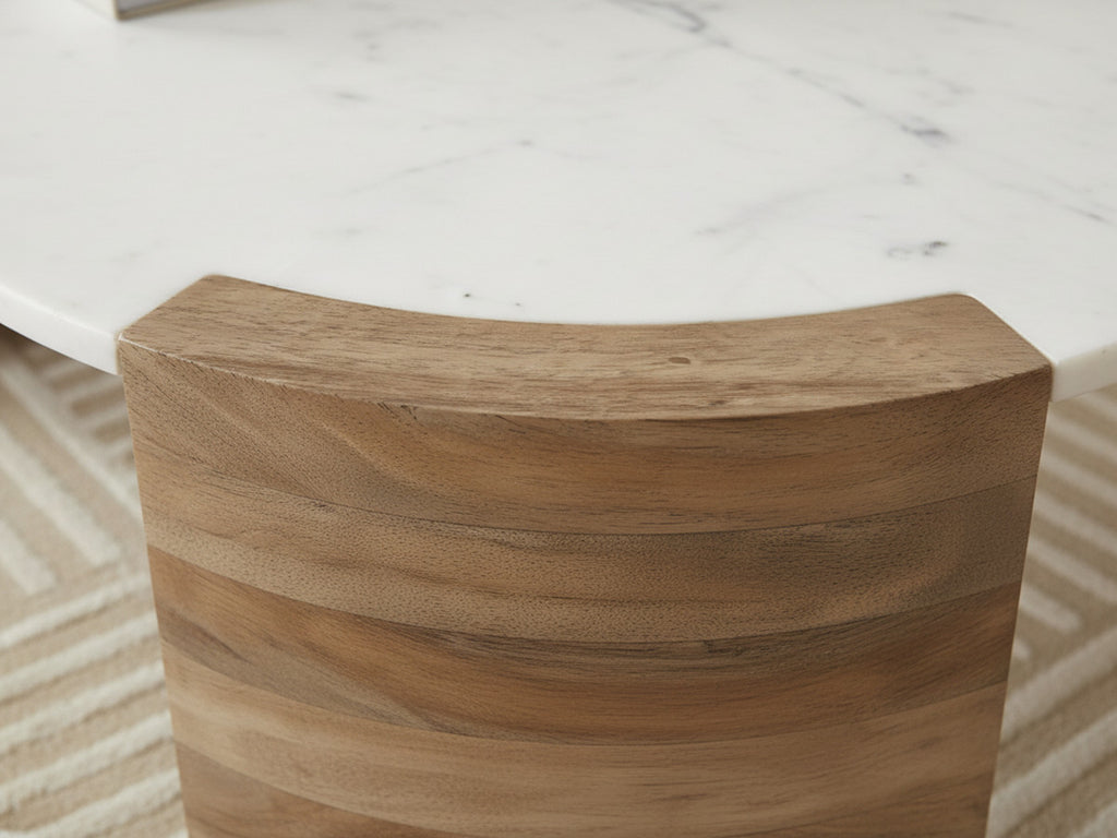 Torvi - Mesa de centro ovalada Torvi con tablero de mármol y patas de madera maciza de acacia