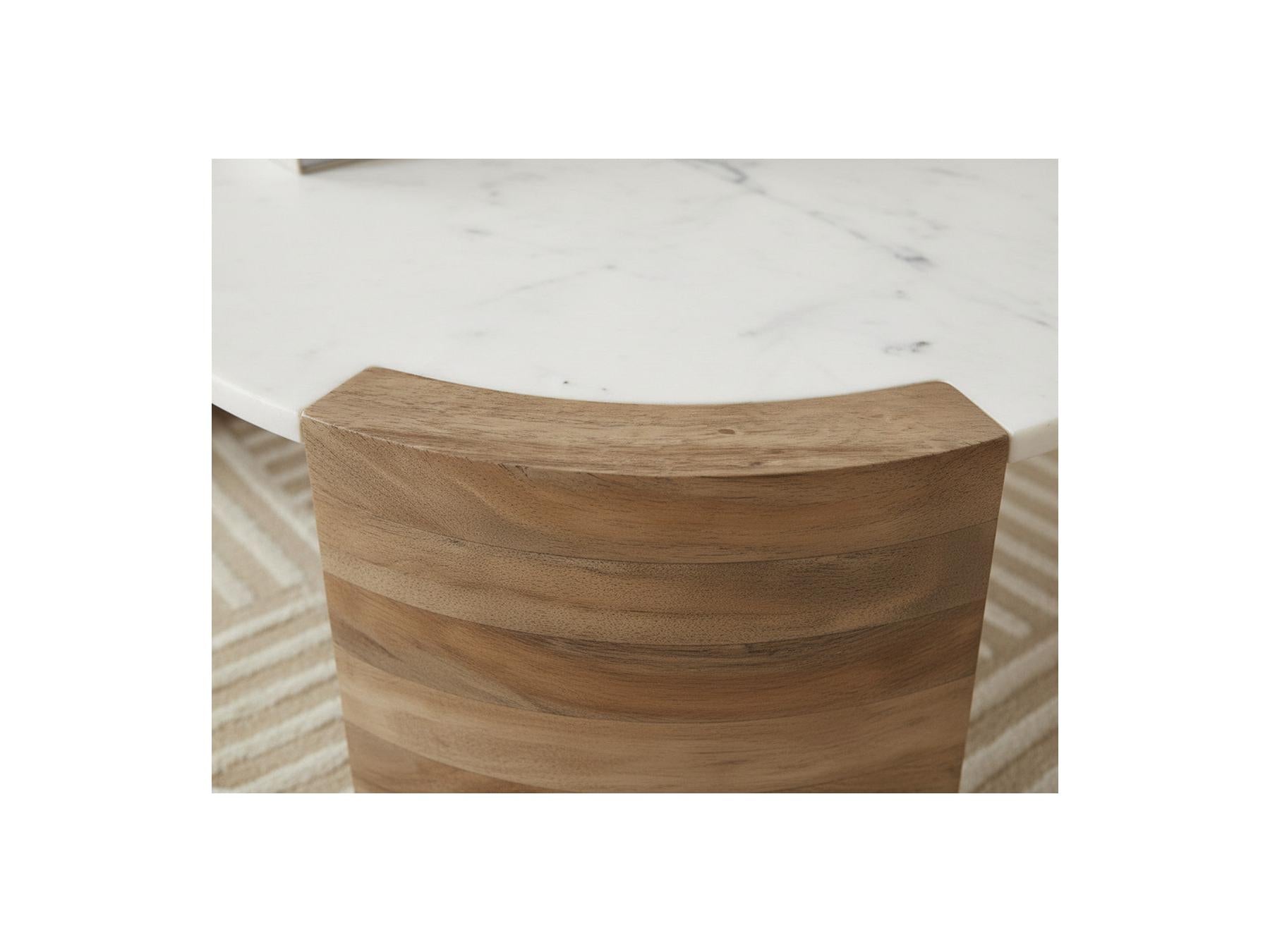 Torvi - Mesa de centro ovalada Torvi con tablero de mármol y patas de madera maciza de acacia