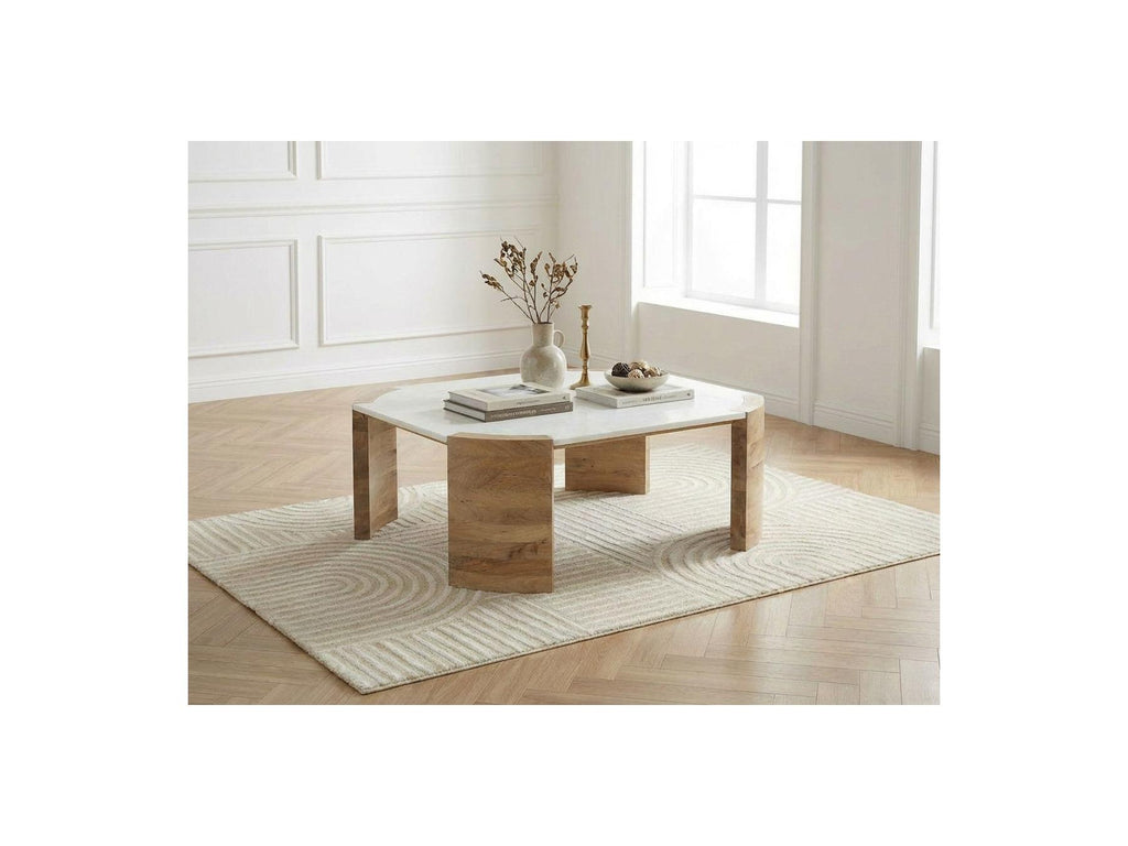 Torvi - Torvi Square Coffee Table with Marble Top and Solid Acacia Wood Legs