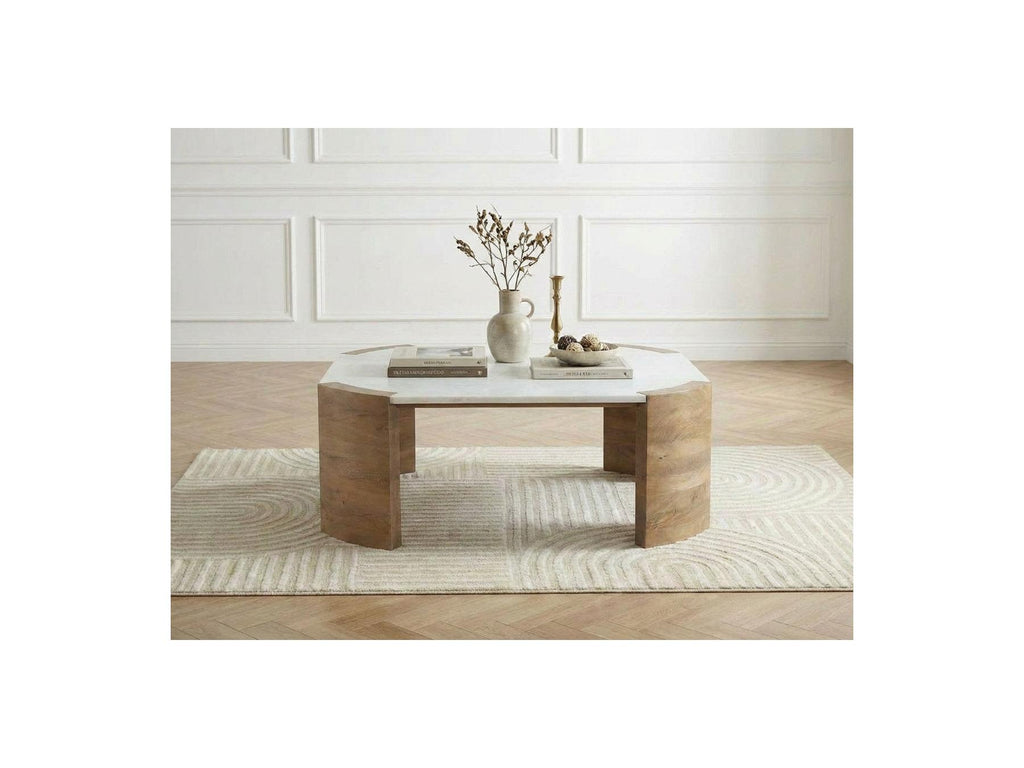 Torvi - Torvi Square Coffee Table with Marble Top and Solid Acacia Wood Legs