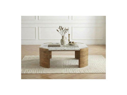 Torvi - Mesa de centro cuadrada - Tapa de terrazo y patas de mango macizo