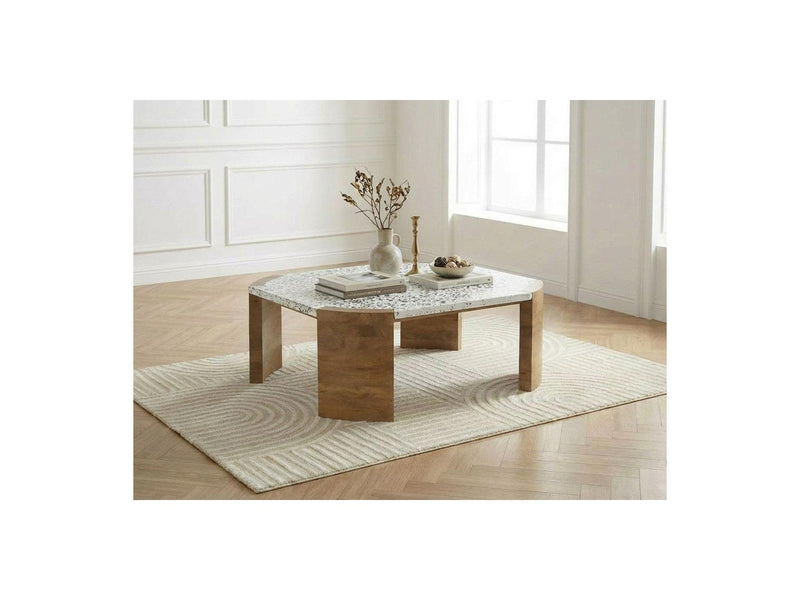 Torvi - Table Basse Carrée - Plateau Terrazzo Et Pieds Bois Massif De Manguier