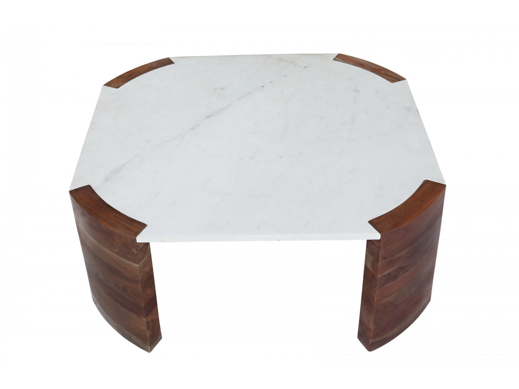 Torvi - Square Coffee Table Torvi Marble Top And Solid Mango Wood Legs