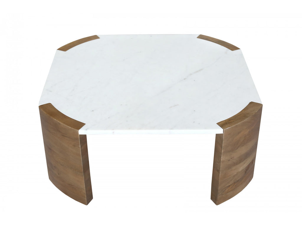 Torvi - Torvi Square Coffee Table with Marble Top and Solid Acacia Wood Legs