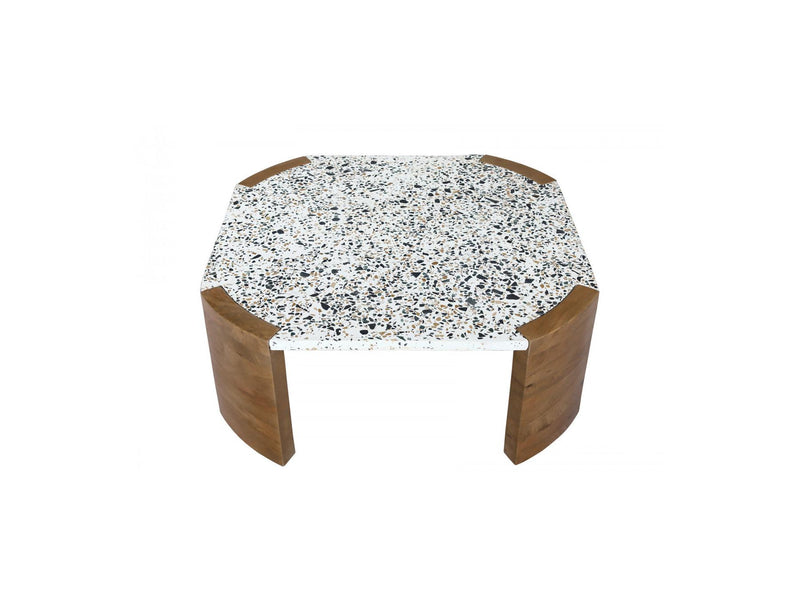 Torvi - Table Basse Carrée - Plateau Terrazzo Et Pieds Bois Massif De Manguier