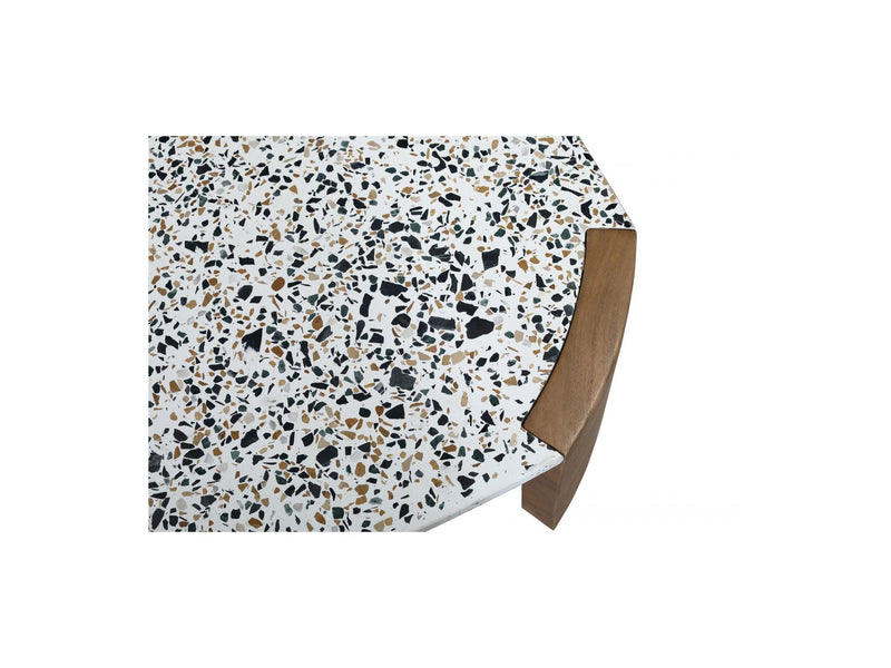 Torvi - Table Basse Carrée - Plateau Terrazzo Et Pieds Bois Massif De Manguier