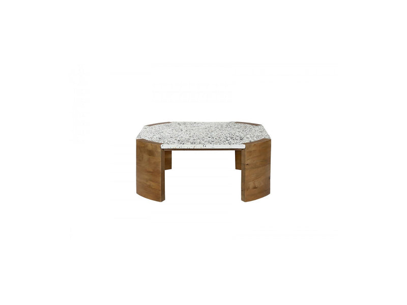 Torvi - Table Basse Carrée - Plateau Terrazzo Et Pieds Bois Massif De Manguier
