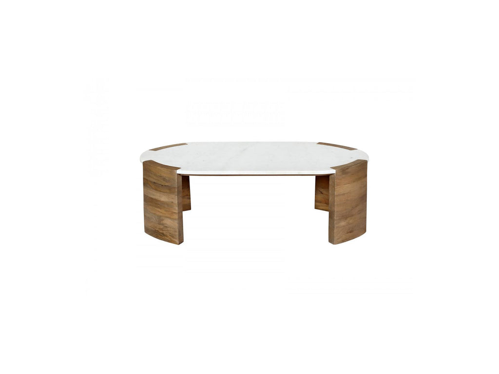 Torvi - Mesa de centro ovalada Torvi con tablero de mármol y patas de madera maciza de acacia