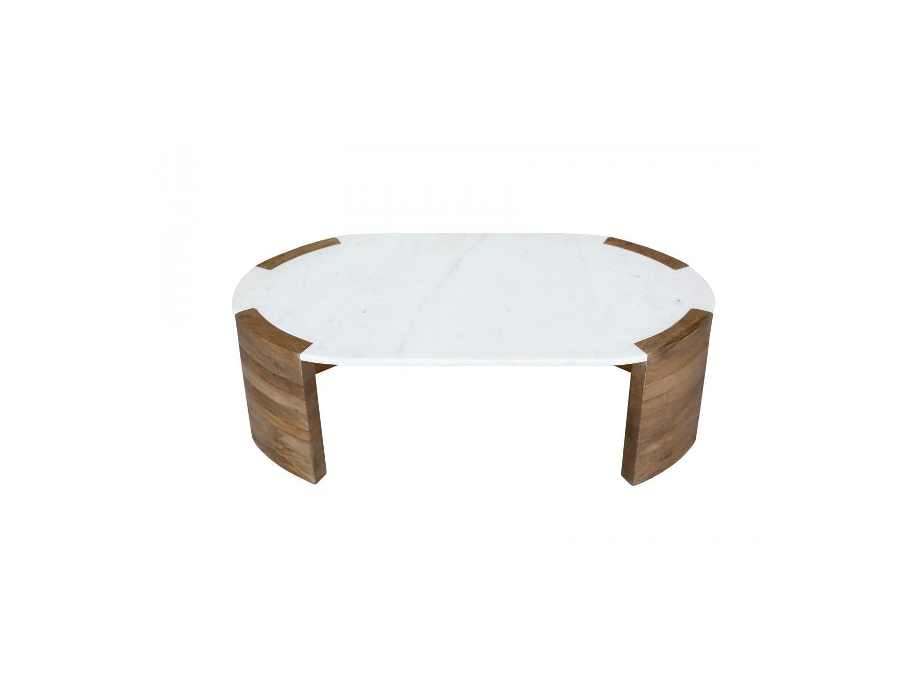 Torvi - Mesa de centro ovalada Torvi con tablero de mármol y patas de madera maciza de acacia