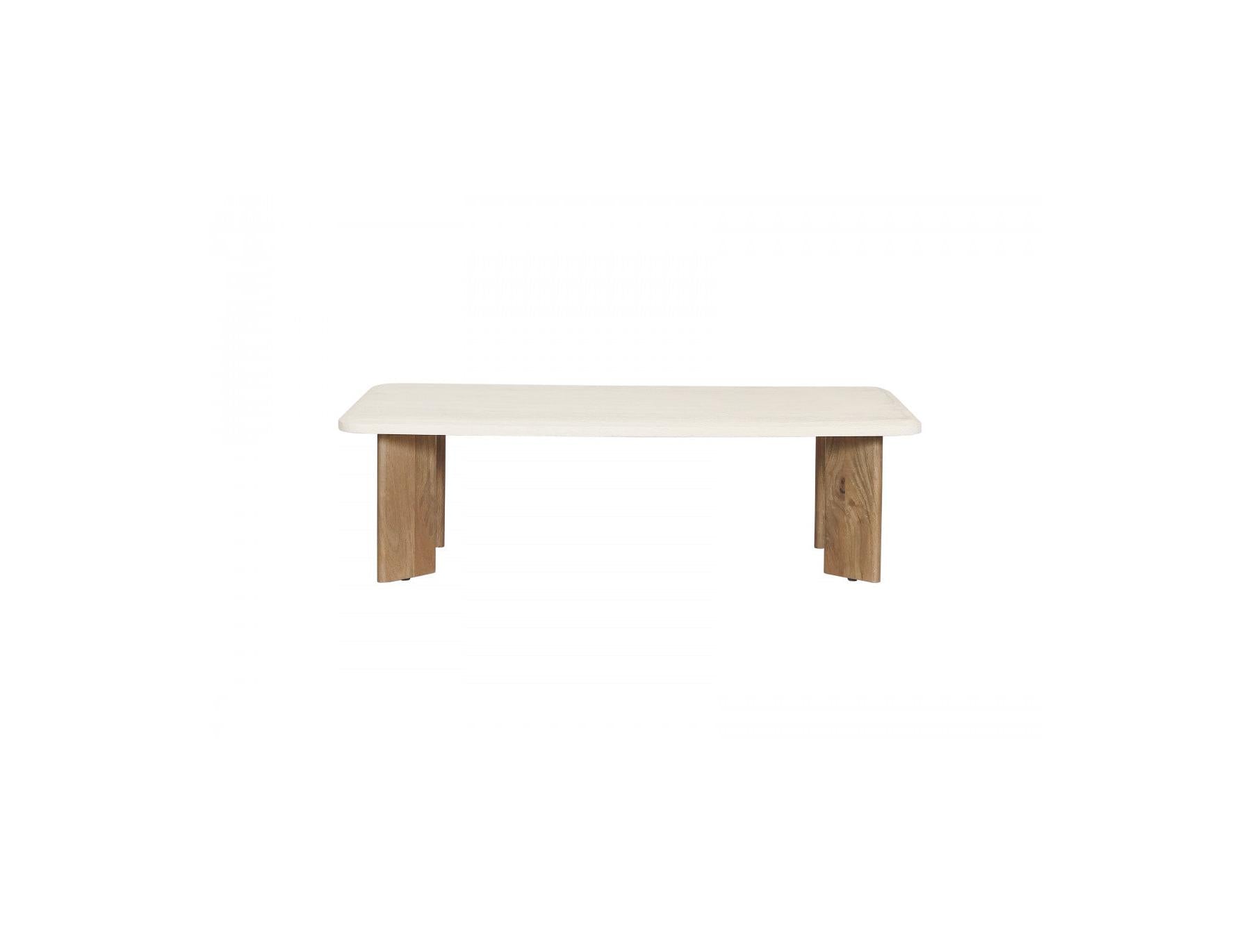 Arya - Table Basse Rectangulaire 120 Cm Effet Travertin Et Pieds Bois Massif De Manguier