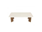 Arya - Table Basse Rectangulaire 120 Cm Effet Travertin Et Pieds Bois Massif De Manguier