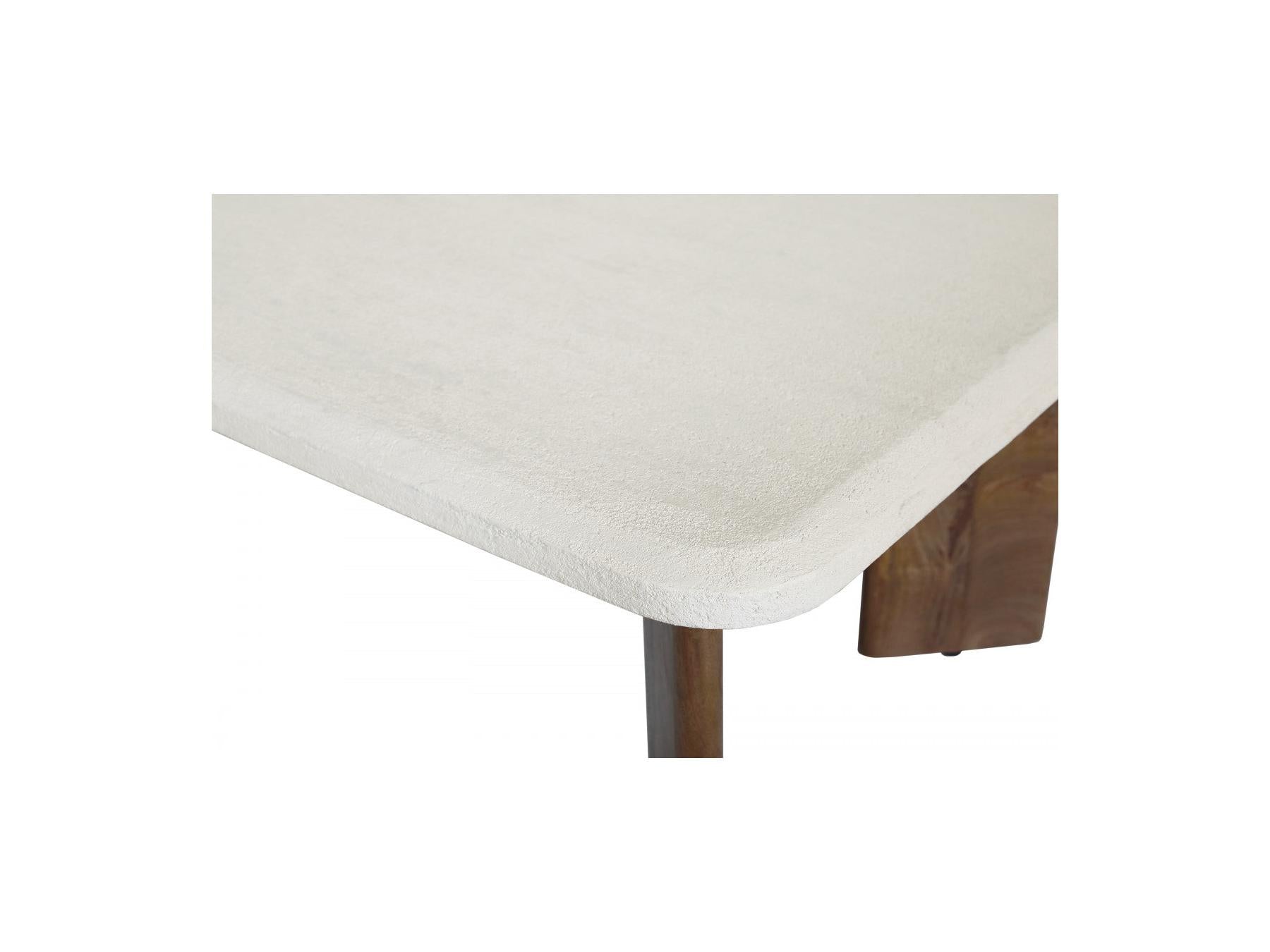 Arya - Table Basse Rectangulaire 120 Cm Effet Travertin Et Pieds Bois Massif De Manguier