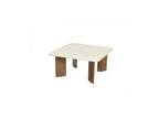 Arya - Table Basse Carrée 70 Cm Effet Travertin Et Pieds Bois Massif De Manguier