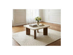 Arya - Table Basse Carrée 70 Cm Effet Travertin Et Pieds Bois Massif De Manguier