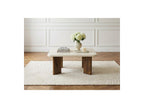 Arya - Table Basse Carrée 70 Cm Effet Travertin Et Pieds Bois Massif De Manguier