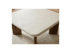 Arya - Table Basse Carrée 70 Cm Effet Travertin Et Pieds Bois Massif De Manguier