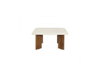 Arya - Table Basse Carrée 70 Cm Effet Travertin Et Pieds Bois Massif De Manguier