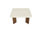 Arya - Table Basse Carrée 70 Cm Effet Travertin Et Pieds Bois Massif De Manguier