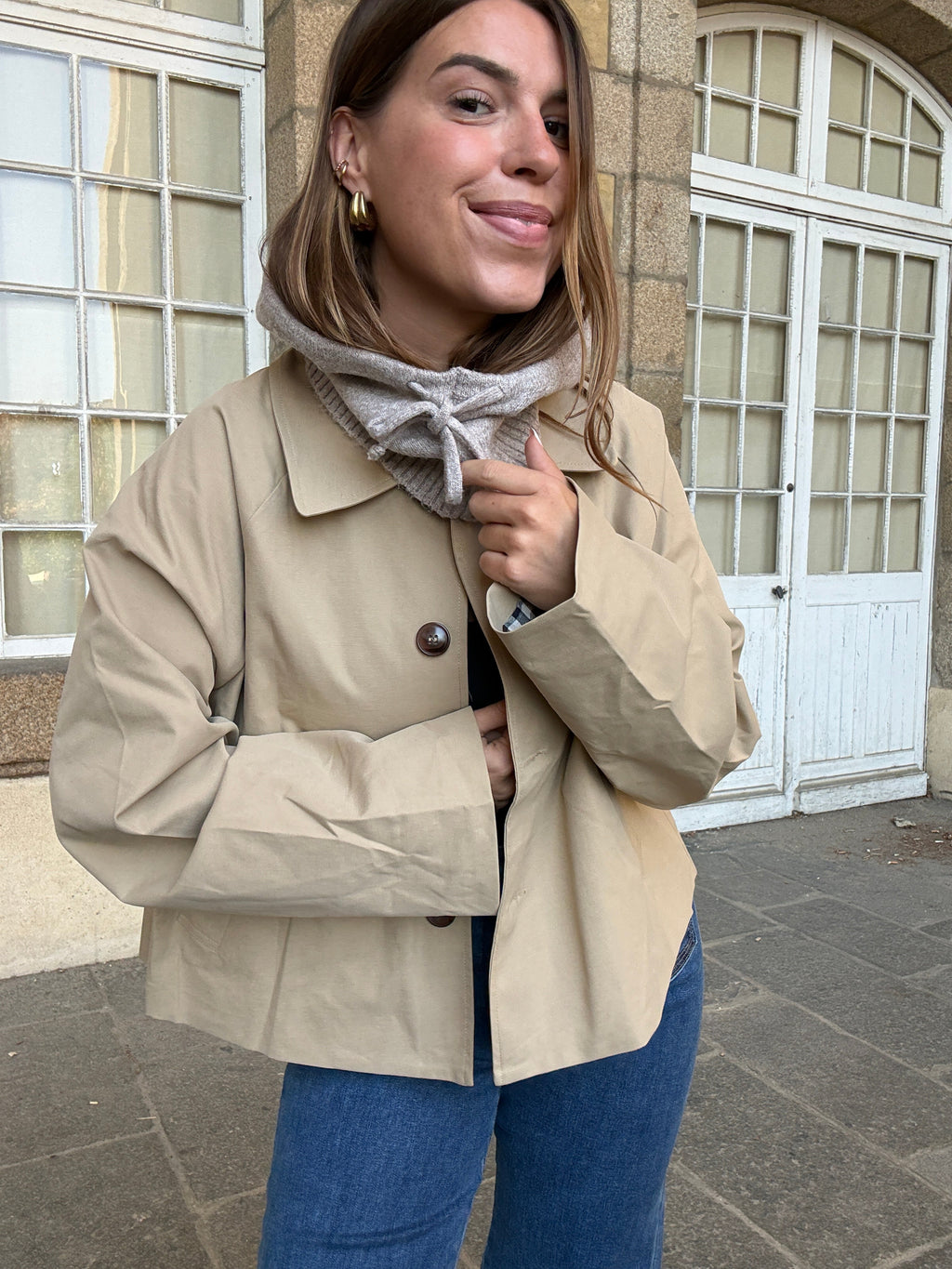 Taupe wool and cashmere balaclava