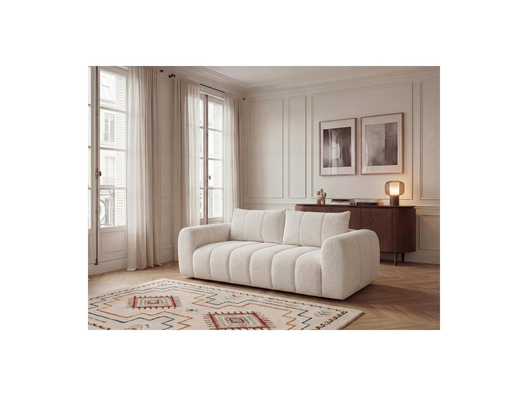 Nesty - Fixed Straight 3-Seater Sofa - Mottled Fabric