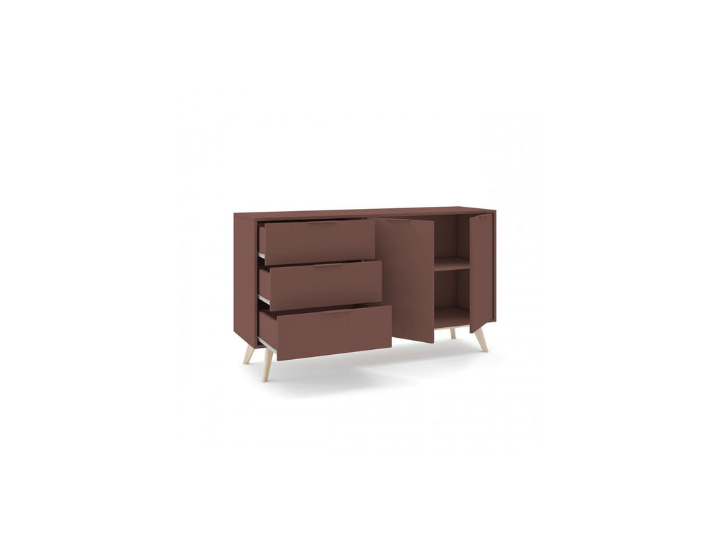 Capus - Buffet 2 Portes 3 Tiroirs 140 Cm Pin Laqué Terracotta