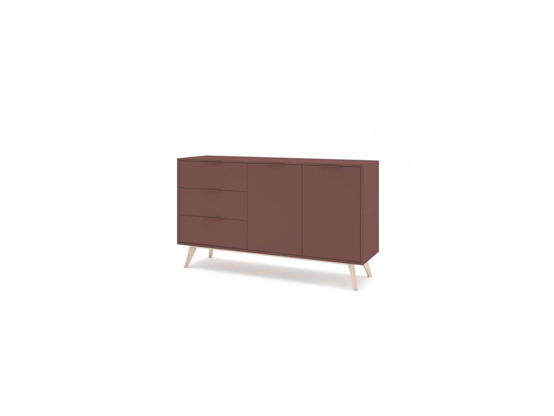 Capus - Buffet 2 Portes 3 Tiroirs 140 Cm Pin Laqué Terracotta