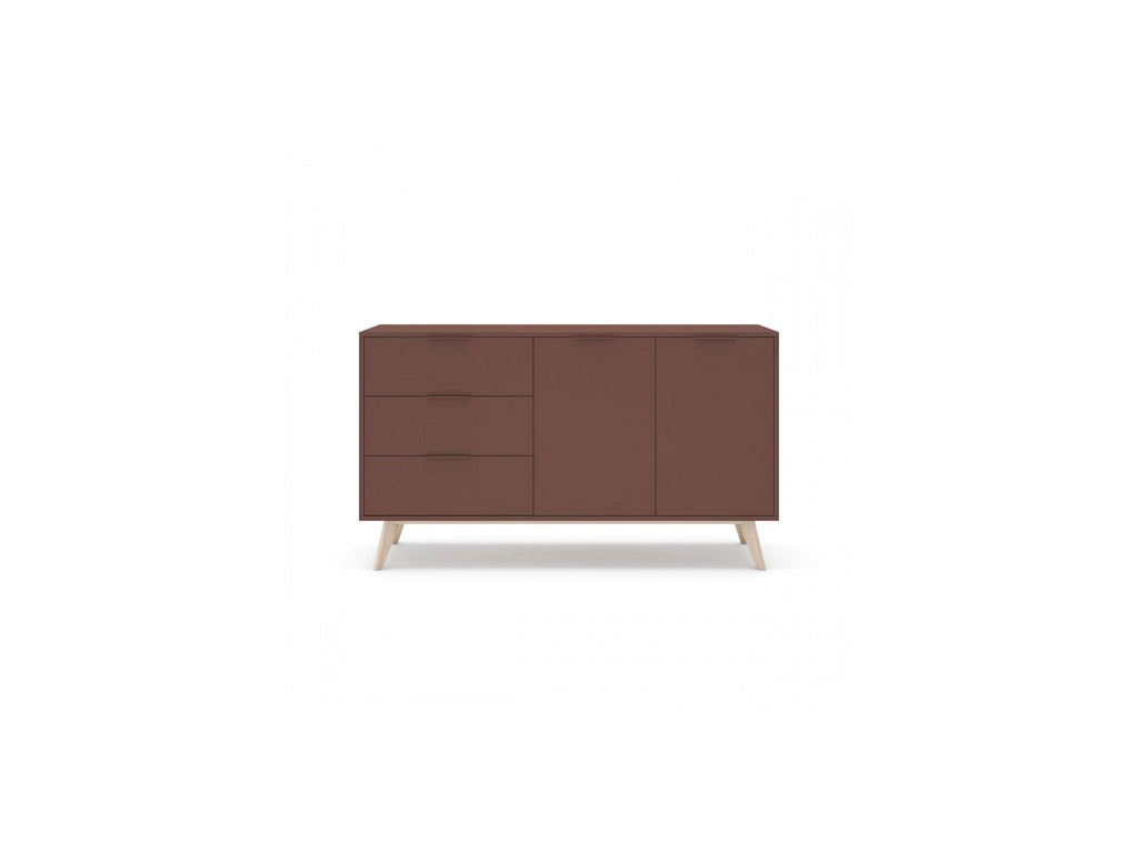 Capus - Buffet 2 Portes 3 Tiroirs 140 Cm Pin Laqué Terracotta