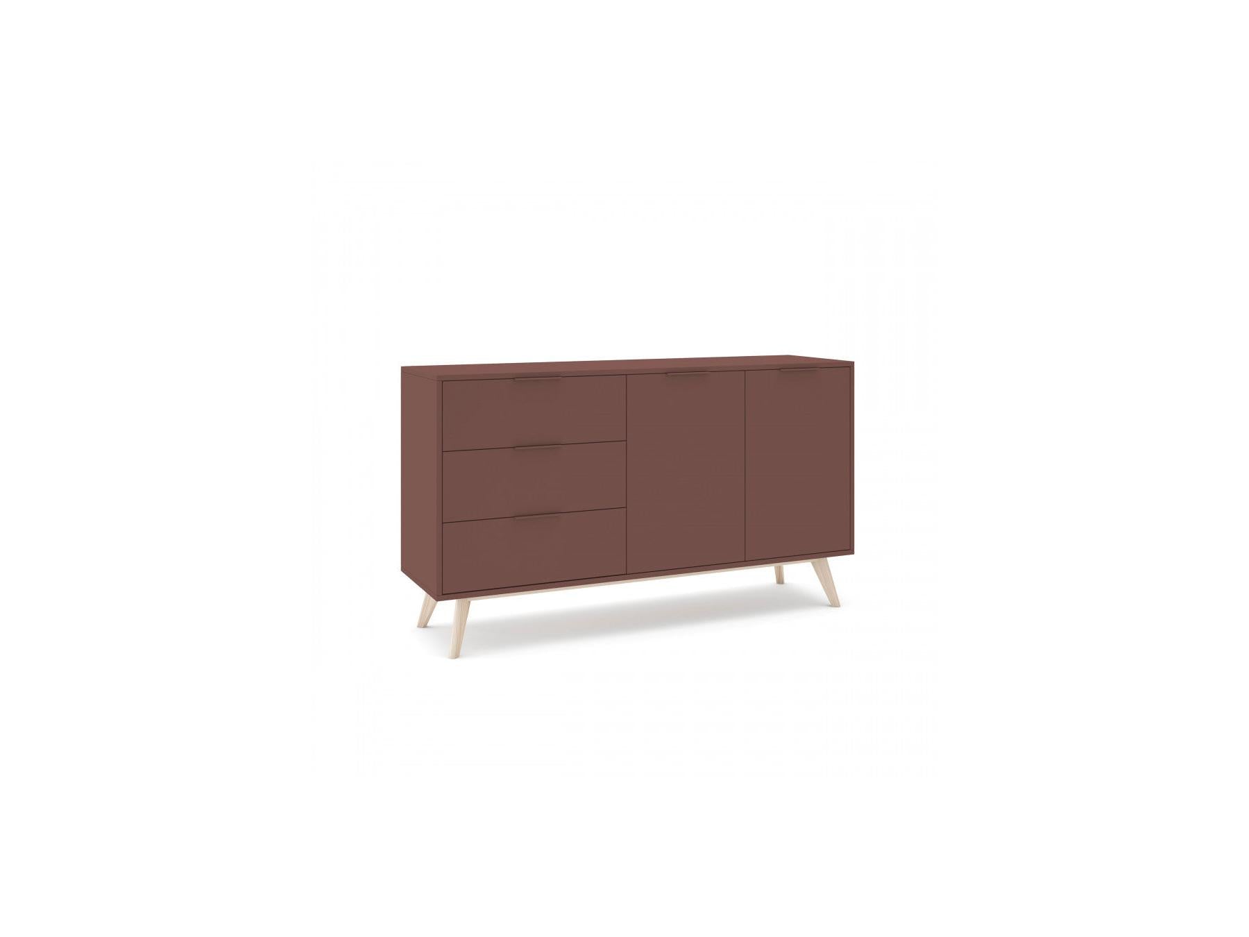 Capus - Buffet 2 Portes 3 Tiroirs 140 Cm Pin Laqué Terracotta