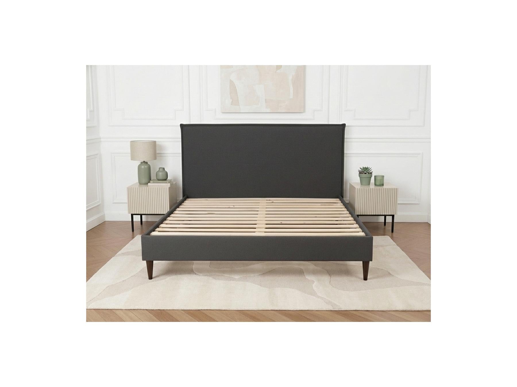Sary - Cama con lamas macizas - Patas de madera de wengué