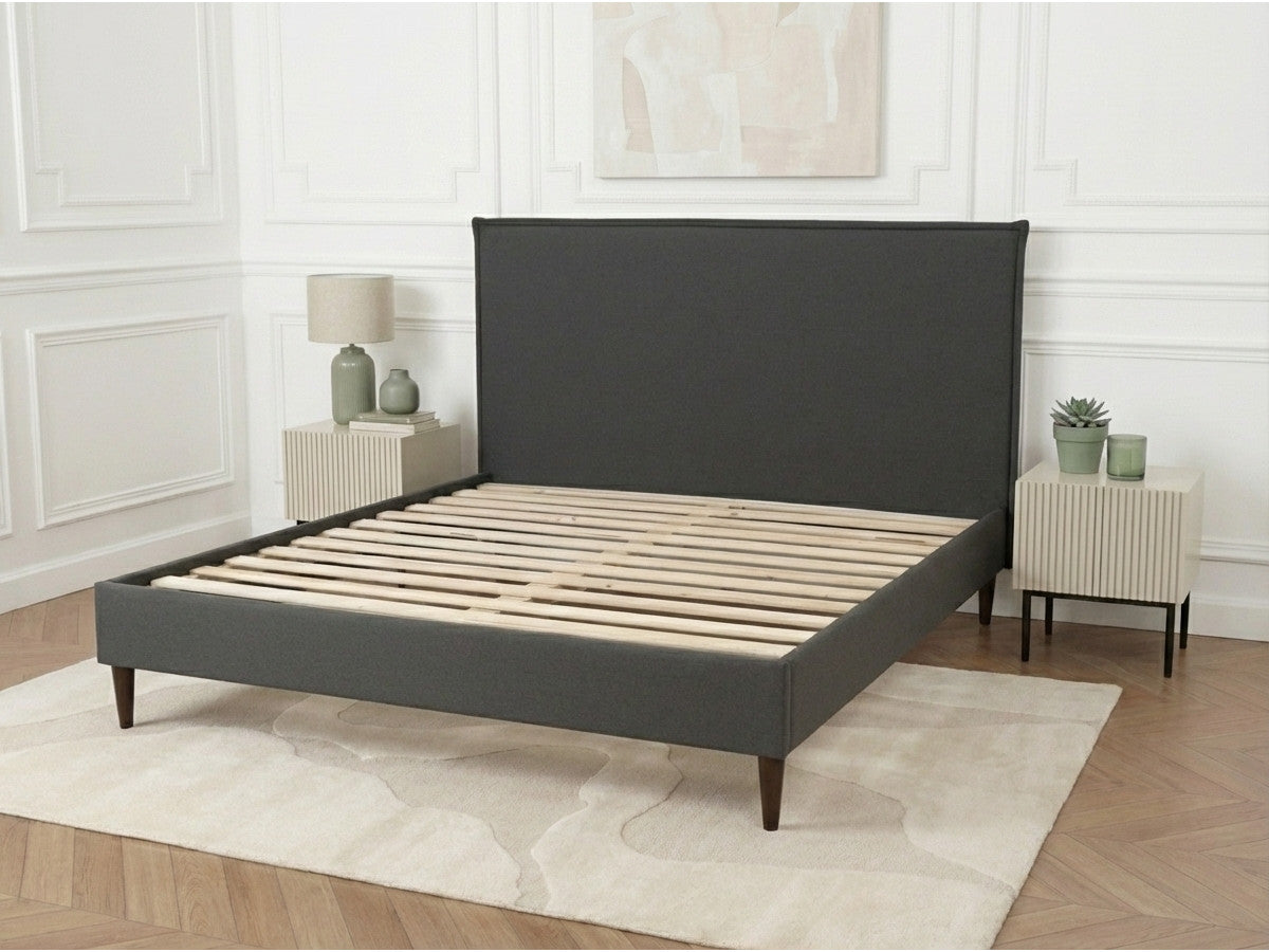 Sary - Cama con lamas macizas - Patas de madera de wengué