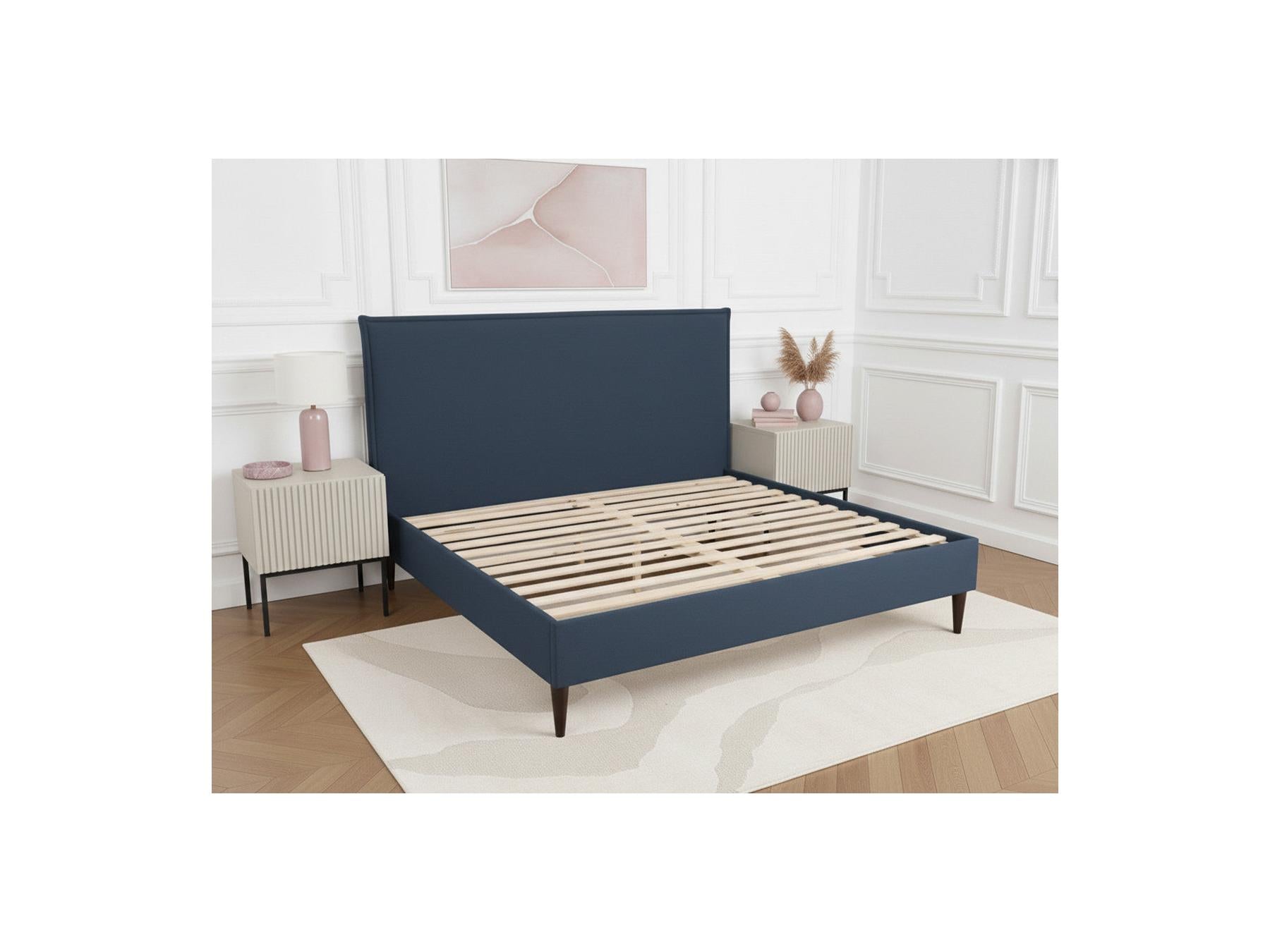 Sary - Cama con lamas macizas - Patas de madera de wengué