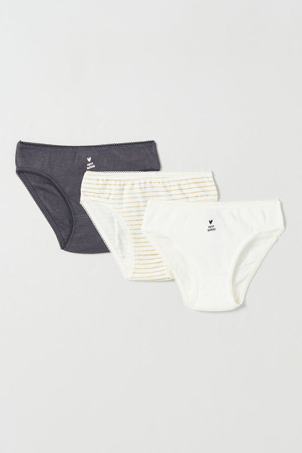 3 Culottes - Blanc Et Gris - Enfant Fille
