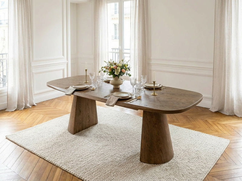 Mazargues - Table À Manger Extensible Rectangulaire Arrondie 200 À 300 Cm - Placage Chêne Massif