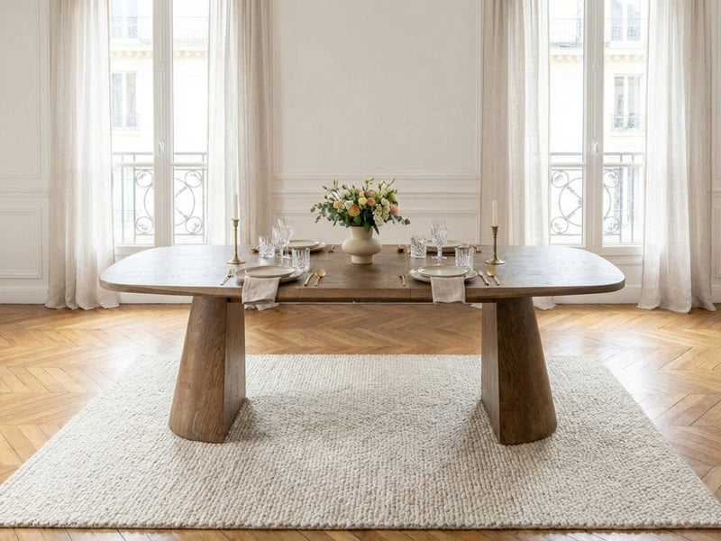 Mazargues - Table À Manger Extensible Rectangulaire Arrondie 200 À 300 Cm - Placage Chêne Massif