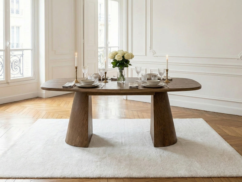 Mazargues - Table À Manger Extensible Rectangulaire Arrondie 200 À 300 Cm - Placage Chêne Massif