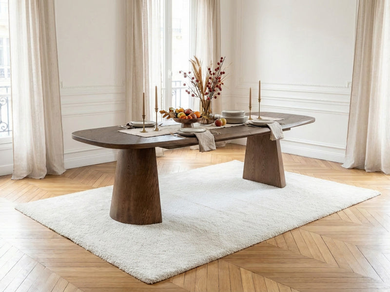 Mazargues - Table À Manger Extensible Rectangulaire Arrondie 200 À 300 Cm - Placage Chêne Massif